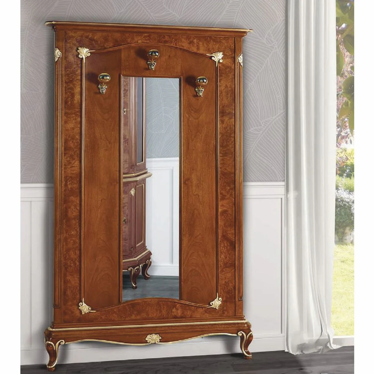 Luxury baroque wardrobe with mirror brown / gold 113 x H. 200 cm - Made in Italy