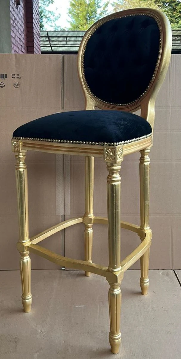 Baroque bar chair black / gold - magnificent baroque style solid wood bar stool with elegant velvet fabric - baroque bar furniture