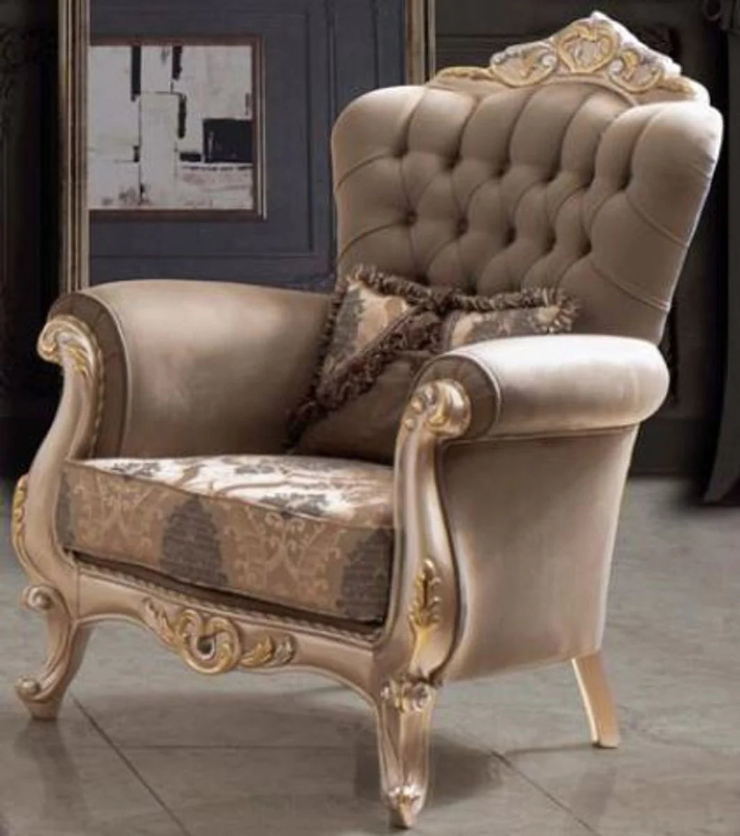 Luxury baroque living room set taupe / bronze / gold - 2 sofas & 2 armchairs & 1 coffee table - living room furniture in baroque style - noble & magnificent