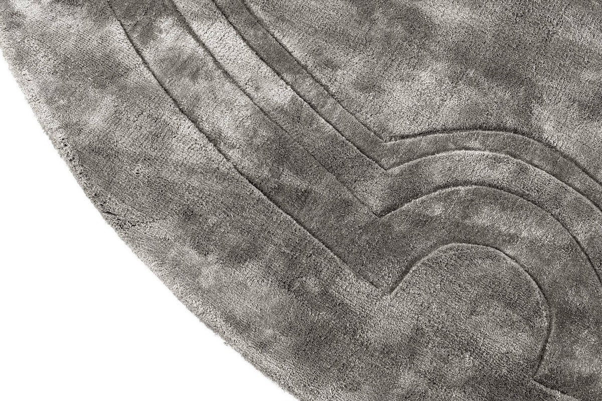 Luxus Viskose Teppich Grau Ø 280 cm - Handgewebter runder Wohnzimmer Teppich - Luxus Qualität