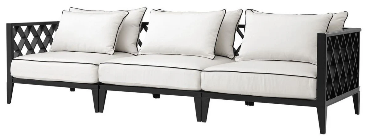 Luxury living room sofa with cushions matt black / white 275.5 x 93 x H. 69 cm - living room furniture