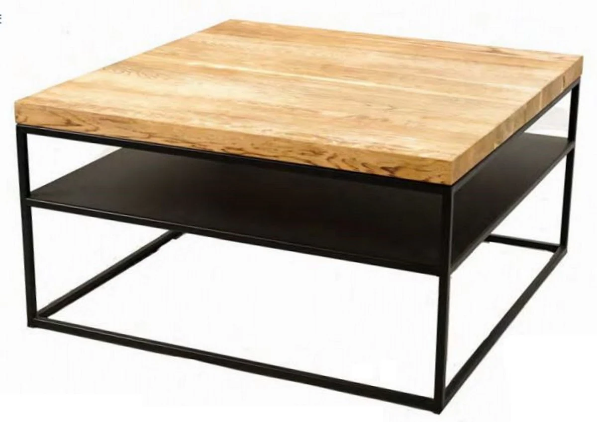 Luxury coffee table natural colors / black 80 x 80 x H. 40 cm - Modern living room table with solid wood table top - Luxury living room furniture