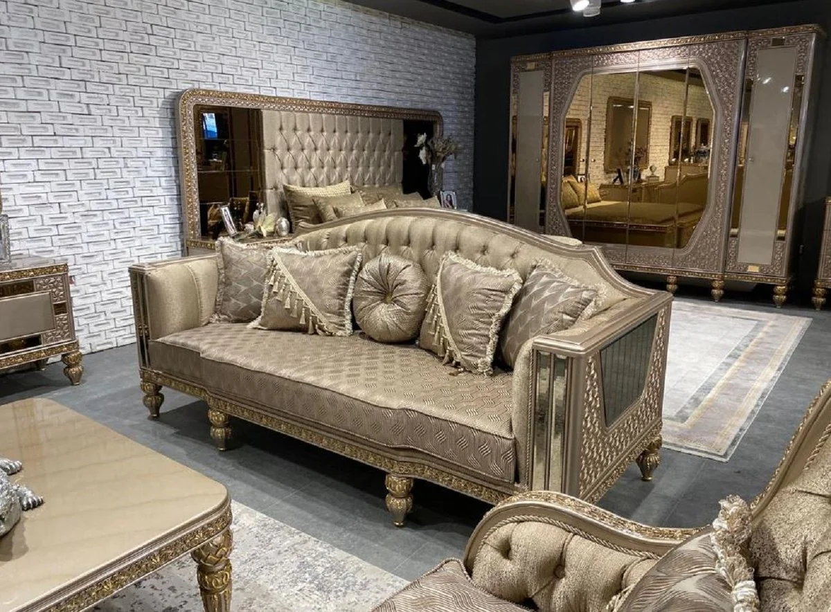 Luxury Baroque Living Room Set Gold / Gray / Gold - 2 Baroque Sofas & 2 Baroque Armchairs & 1 Baroque Coffee Table - Luxury Living Room Furniture in Baroque Style - Baroque Furniture - Noble & Magnificent