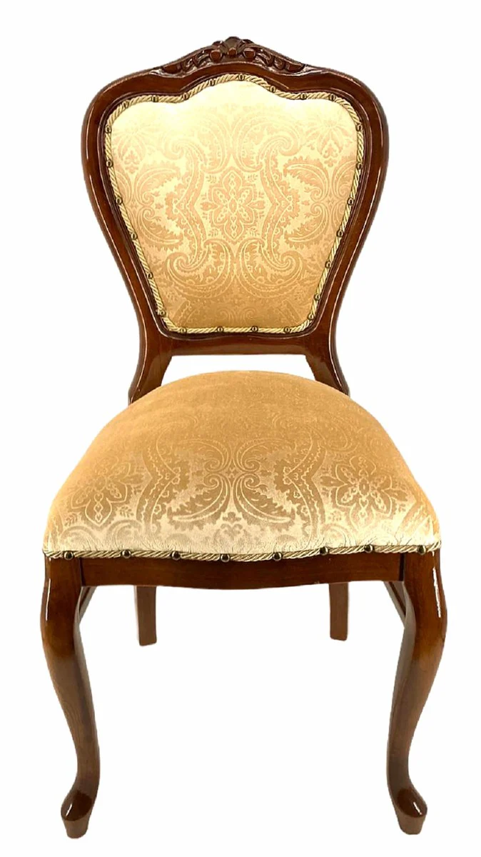 Luxury Baroque Dining Chair Cream / Brown - Handcrafted Solid Wood Chair with Elegant Pattern - Baroque Style Kitchen Chair - Baroque Dining Room Furniture