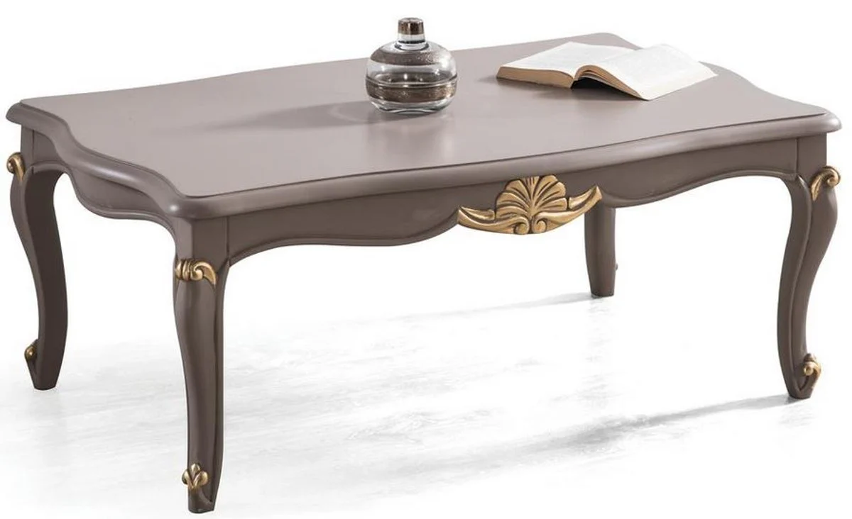 Luxury baroque coffee table gray / gold 110 x 77 x H. 45 cm - solid wood living room table in baroque style - elegant living room furniture in baroque style