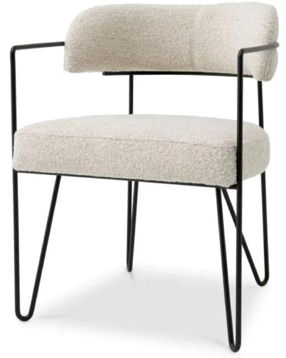 Luxus Esszimmer Stuhl mit Armlehnen Weiß / Schwarz H. 75 cm