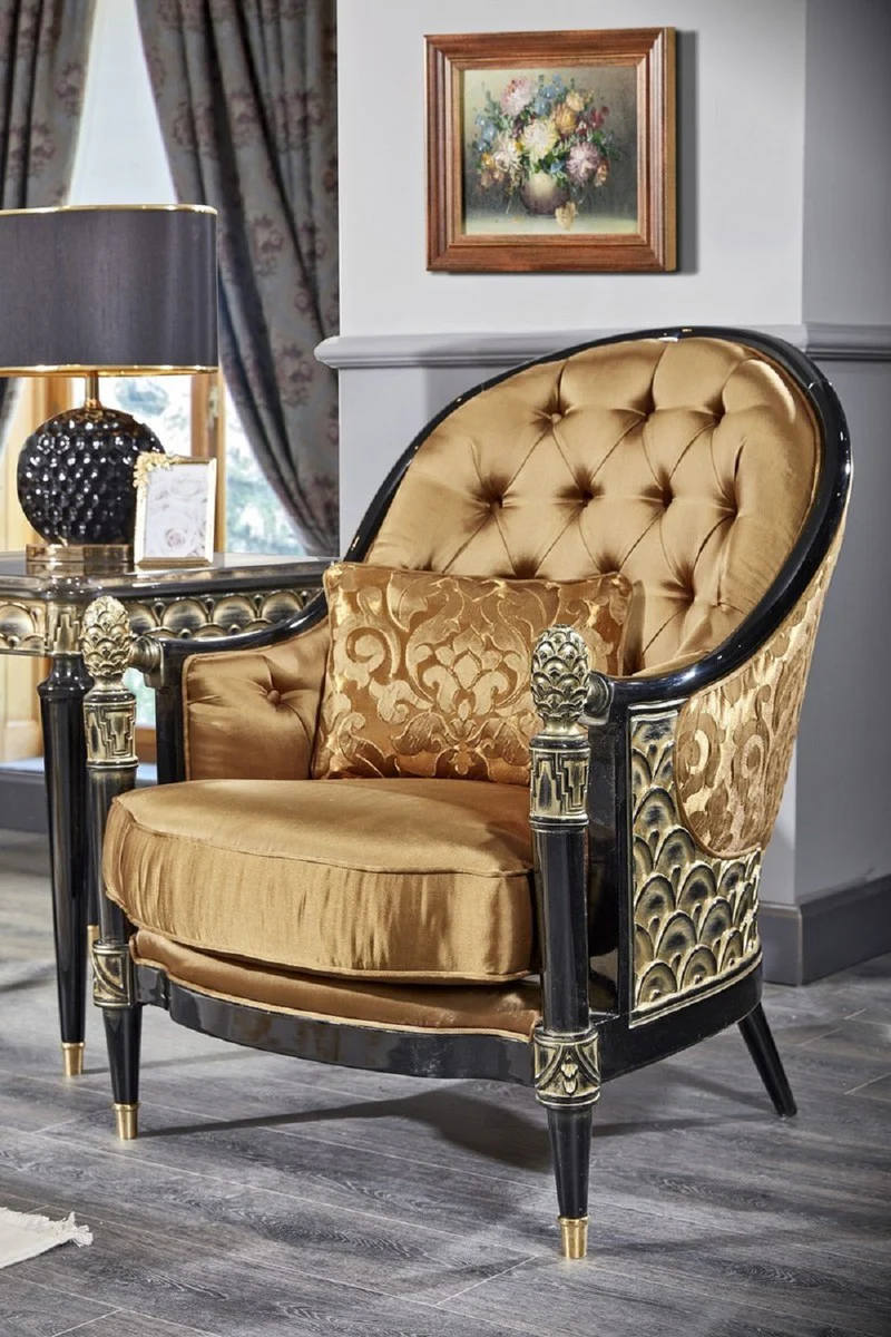 Luxury baroque living room set gold / black - 2 sofas & 2 armchairs & 1 coffee table & 2 side tables - magnificent baroque furniture - luxury quality