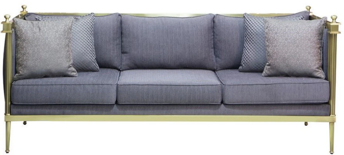 Luxury sofa blue / matt gold 224 x 80 x H. 88 cm - living room sofa - hotel sofa - living room furniture - living room furniture - hotel furniture - luxury furniture - luxury furniture