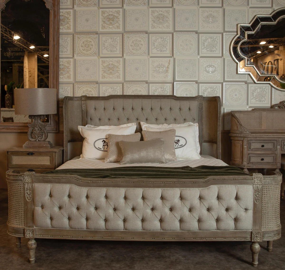 Pompöös by Luxury Baroque Double Bed Provence Gray / Brown 200 x 200 cm - designed by Harald Glööckler