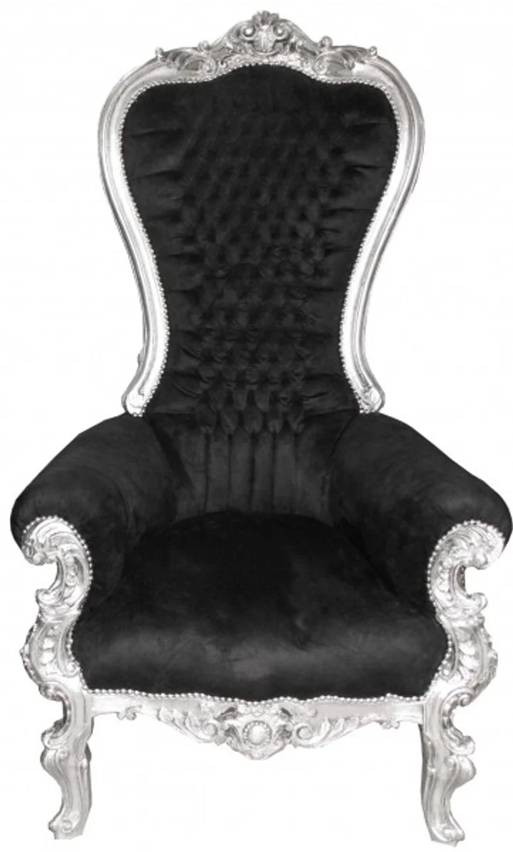 Barock Thron Sessel Majestic Mod1 Schwarz/Silber - Riesensessel -Thron Stuhl Tron
