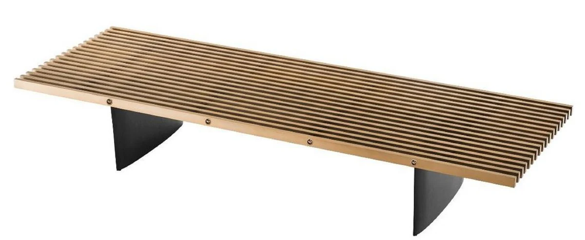 Luxury coffee table brass / black 220 x 78 x H. 38 cm - living room table with stainless steel table top - luxury furniture