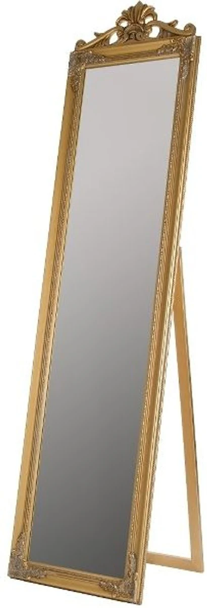 Baroque standing mirror gold with beautiful antique gold baroque frame and ornamental attachment H. 180 cm - handmade
