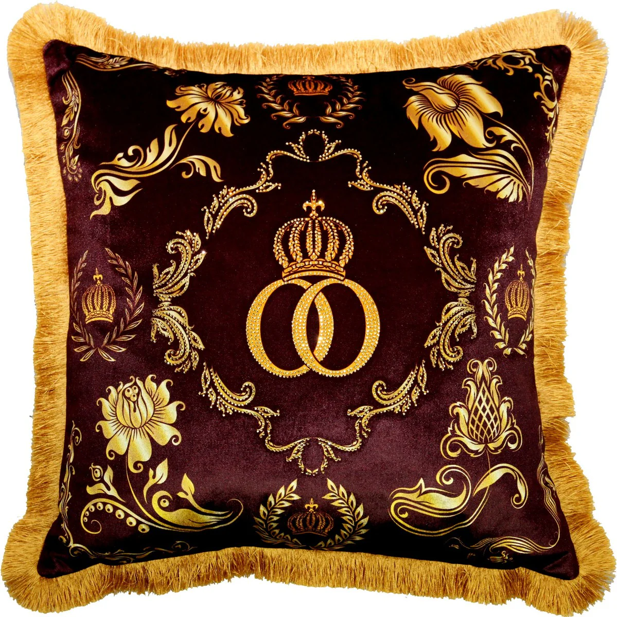 Harald Glööckler Pompöös cushion by Bordeaux red / gold crown deluxe with rhinestones - Glööckler luxury baroque cushion
