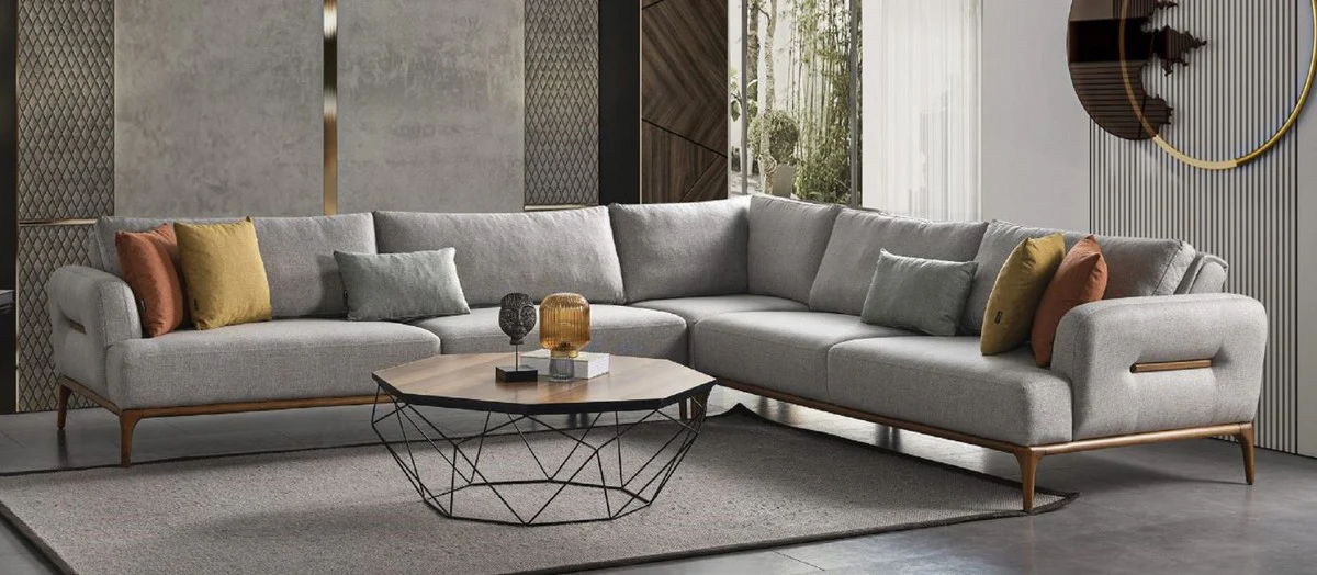 Luxury corner sofa with adjustable backrests gray / brown 325 x 295 x H. 97 cm - living room sofa with sleeping function - living room furniture - luxury furniture - luxury furnishings