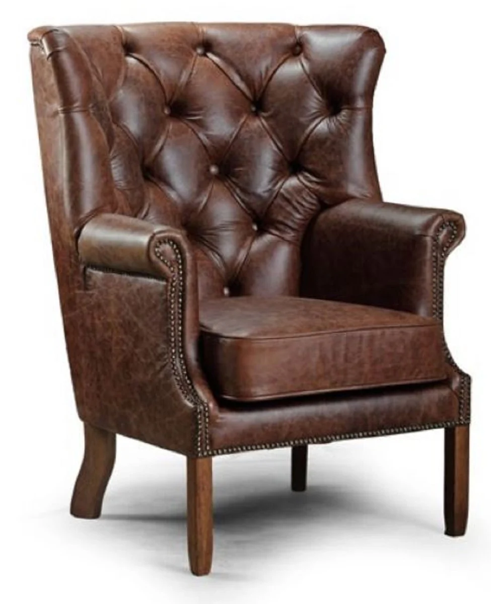 Luxury Chesterfield leather armchair vintage dark brown 82 x 85 x H. 115 cm - genuine leather living room armchair - Chesterfield living room furniture