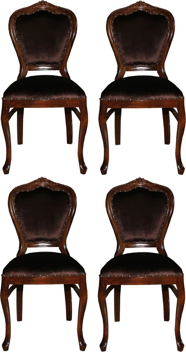 Luxury Baroque Dining Room Set Brown / Brown 45 x 46 x H. 99 cm - 4 handmade dining chairs - Baroque dining room furniture