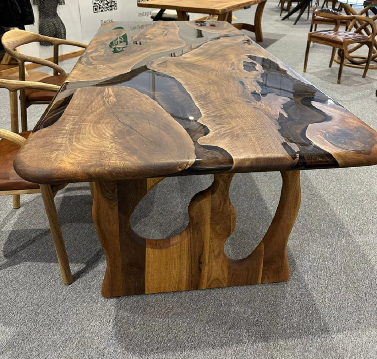 Luxury solid wood epoxy resin dining table brown 200 cm