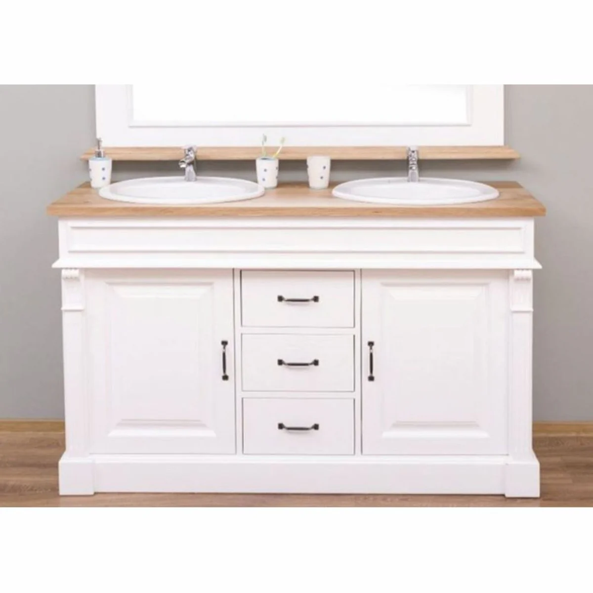 Country house style double washbasin cabinet white / natural color 150 cm