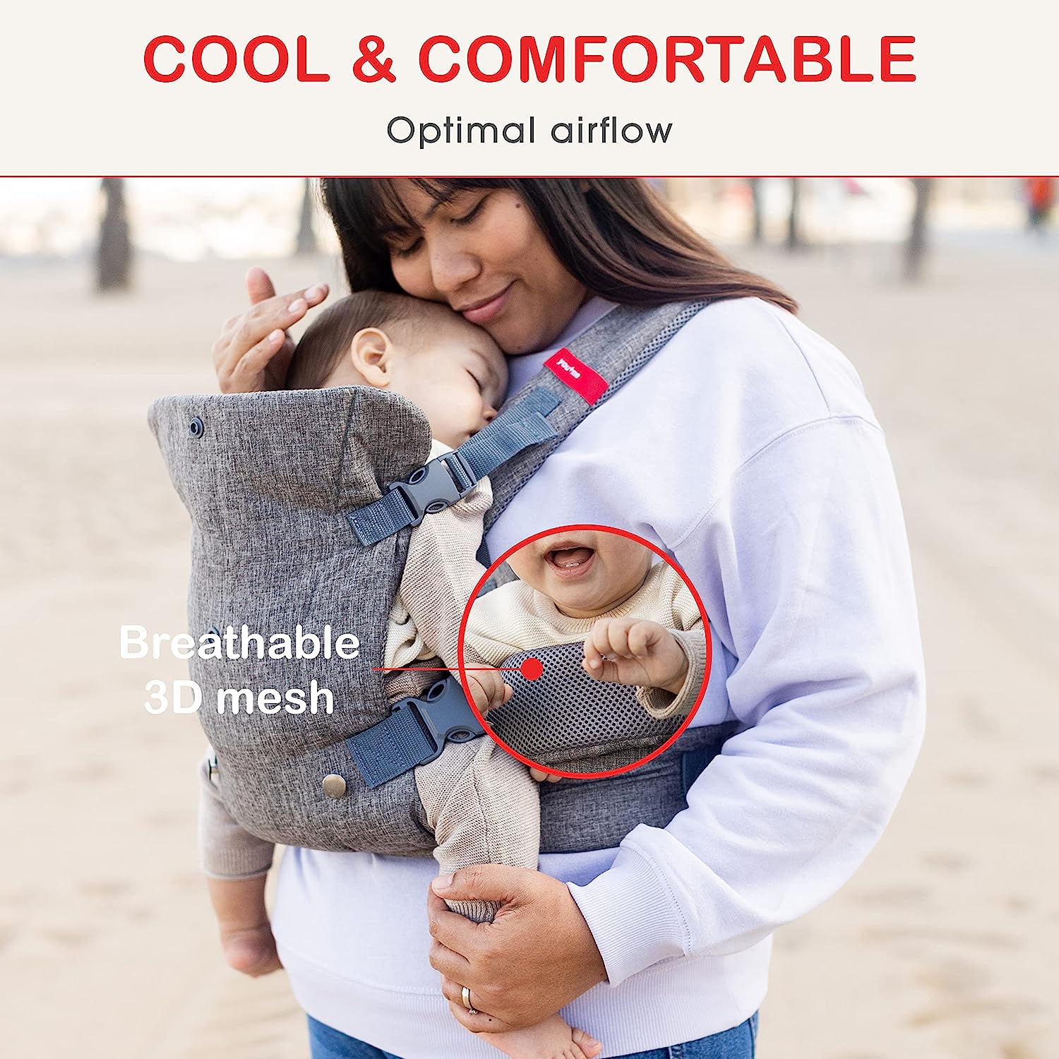 4-in-1-Babytrage für Neugeborene bis Kleinkinder – Baby-Brusttrage in allen Positionen – Babytragen vorne und hinten – inklusive 2-in-1-Bandana-Lätzchen – Babytrage für 3,6–15,6 kg (graues Netz)