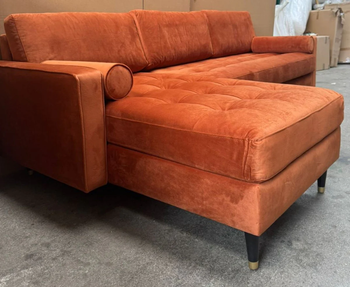 Luxus Ecksofa Orange / Schwarz / Messing 265 cm - Wohnzimmer Möbel
