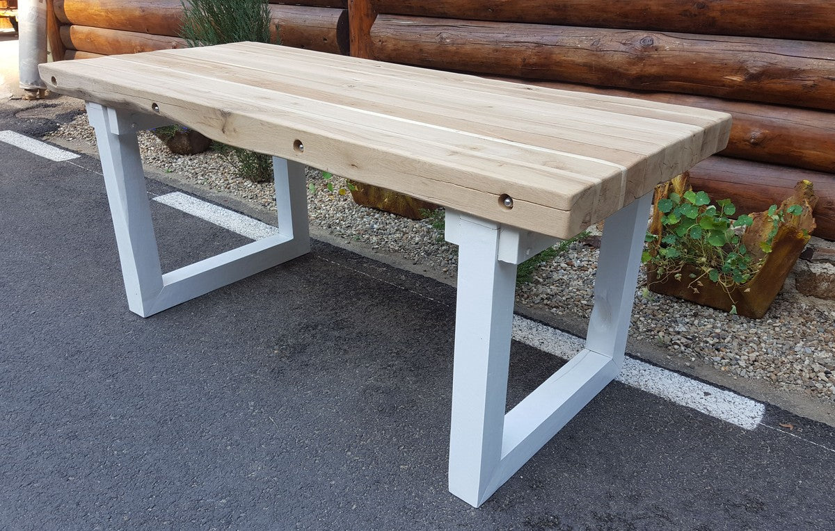 Luxury solid wood dining table - oak/white - 200 cm x 90 cm x H80 cm - heavy version