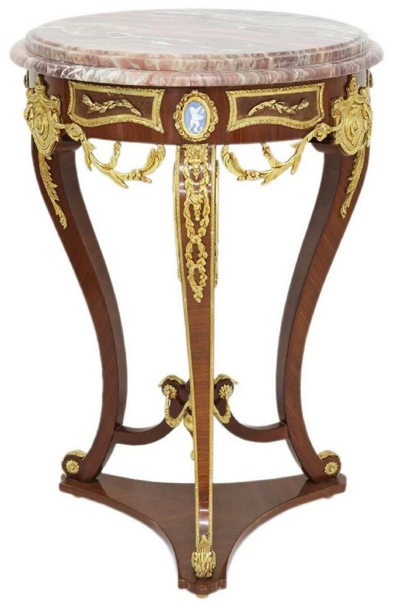 Baroque side table brown / gold / red Ø 55 x H. 78 cm - Round solid wood table in baroque style - Baroque living room furniture