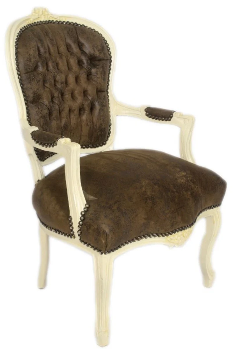 Baroque salon chair set brown / cream 60 x 50 x H. 93 cm - 6 handmade salon chairs with leather look - baroque furniture