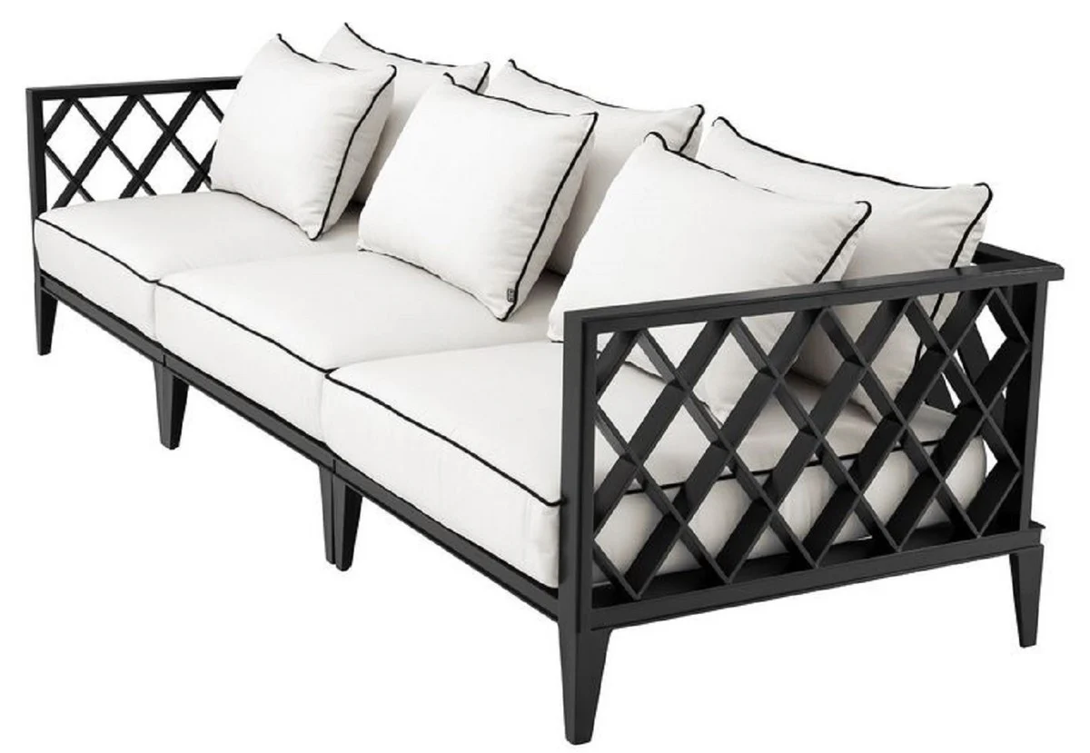 Luxury living room sofa with cushions matt black / white 275.5 x 93 x H. 69 cm - living room furniture