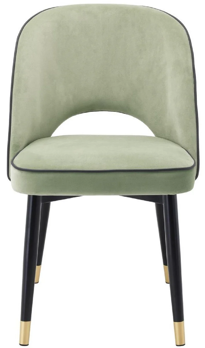 Luxury dining room chair set pistachio green / black / brass 53 x 56 x H. 84 cm - Dining room chairs with elegant velvet fabric - Dining room furniture