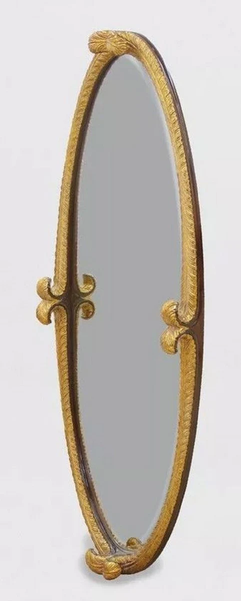 Luxury Baroque Standing Mirror Antique Gold / Dark Brown - Oval Baroque Style Bedroom Mirror - Luxury Bedroom Furniture in Baroque Style - Baroque Furniture - Noble & Magnificent