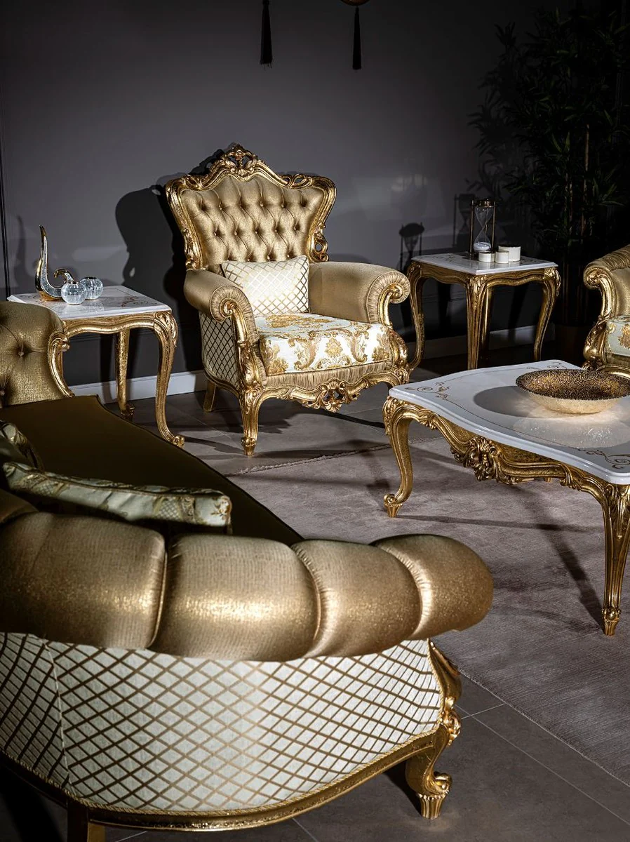 Luxury Baroque Living Room Set Gold / White - 2 Sofas & 2 Armchairs & 1 Coffee Table - Living Room Furniture in Baroque Style - Noble & Magnificent