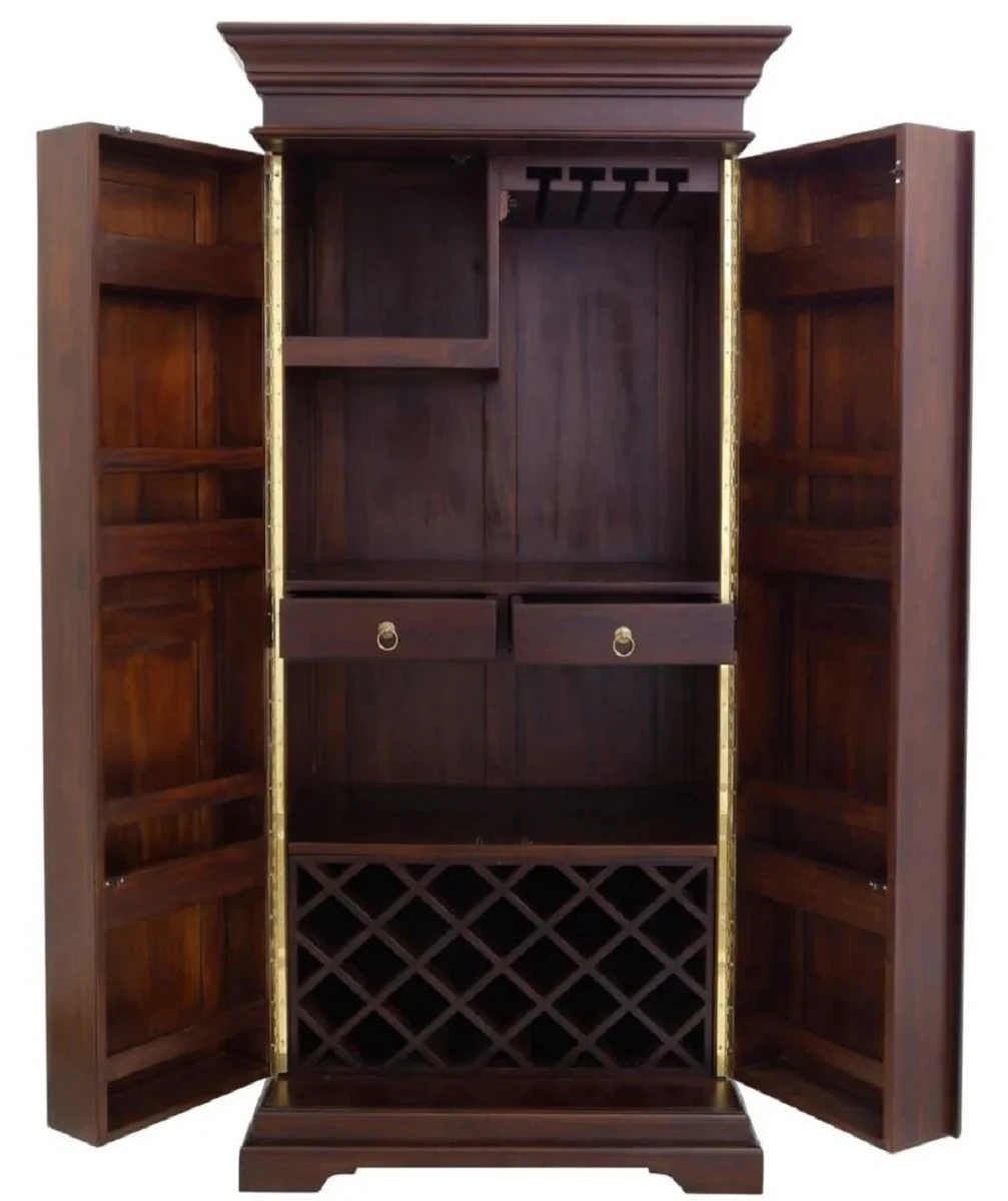 Luxus Landhausstil Mahagoni Weinschrank mit 2 Türen Dunkelbraun / Messing 92 x 70 x H. 190 cm - Mahagoni Barschrank - Massivholz Schrank im Landhausstil - Landhausstil Bar Möbel