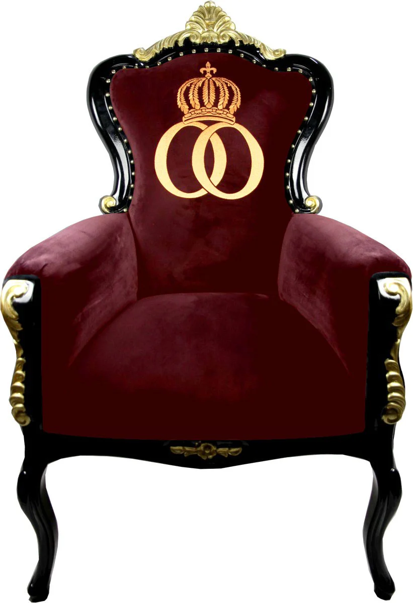 Pompöös by luxury baroque armchair Bergere wine red / black / gold with gold crown - Pompöös baroque armchair designed by Harald Glööckler