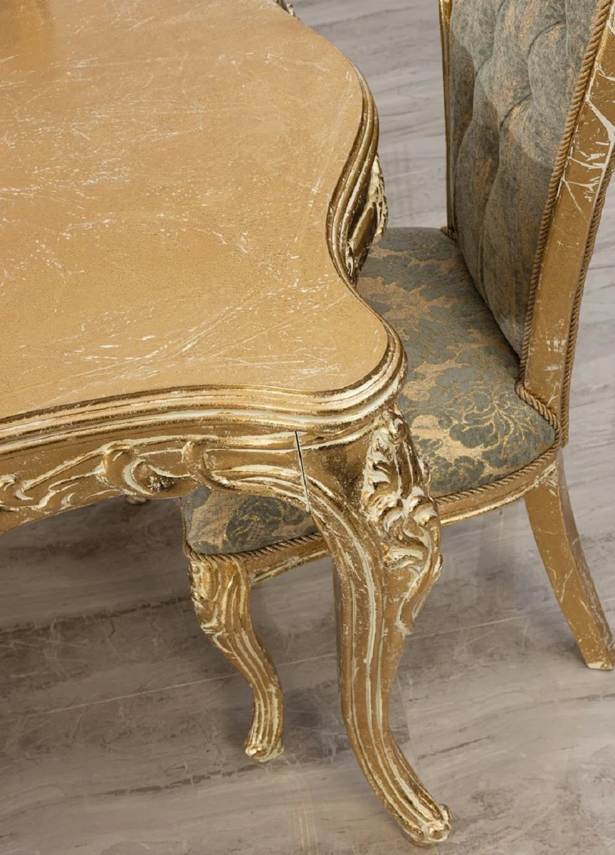 Luxury Baroque Dining Room Chair Set of 8 Green / Antique Gold - Magnificent Baroque Style Kitchen Chairs - Luxury Baroque Style Dining Room Furniture - Baroque Dining Room Furniture - Baroque Style Furniture