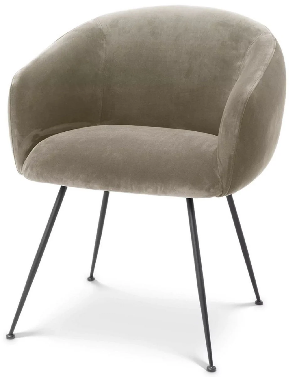 Luxury dining room chair with armrests Greige / Black 61 x 60 x H. 79 cm - Kitchen chair with elegant velvet fabric - Dining room furniture - Kitchen furniture - Luxury furniture - Luxury furnishings