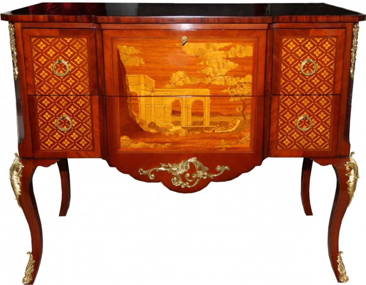 Baroque luxury chest of drawers brown/gold made of solid oak wood W 108 cm, H 88.5 cm, D 58 cm - Baroque furniture