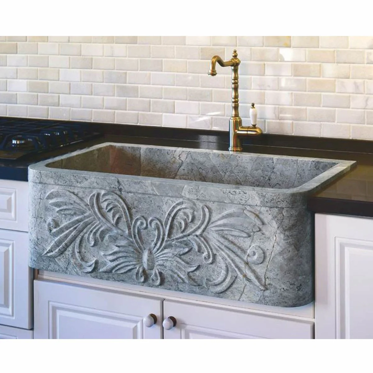 Art Nouveau washbasin gray 81.2 cm - Rectangular natural stone washbasin