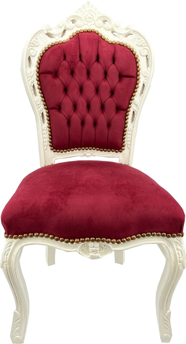 Baroque dining room chair burgundy red / cream white - handmade antique style chair with elegant velvet fabric - dining room furniture in baroque style - baroque furniture