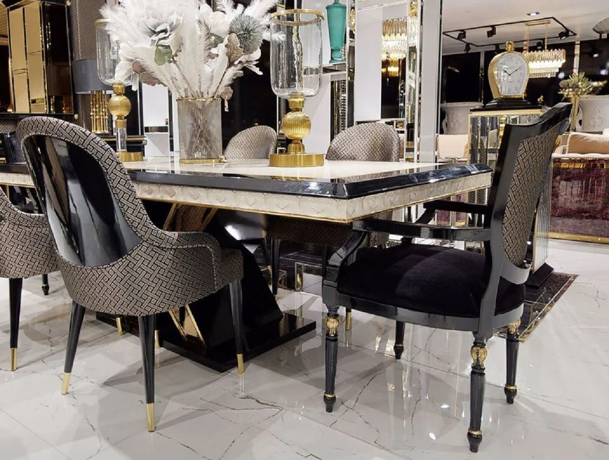 Luxury Art Deco Dining Room Chair Set Black / Gold - Kitchen Chairs Set of 6 - Luxury Art Deco Dining Room Furniture