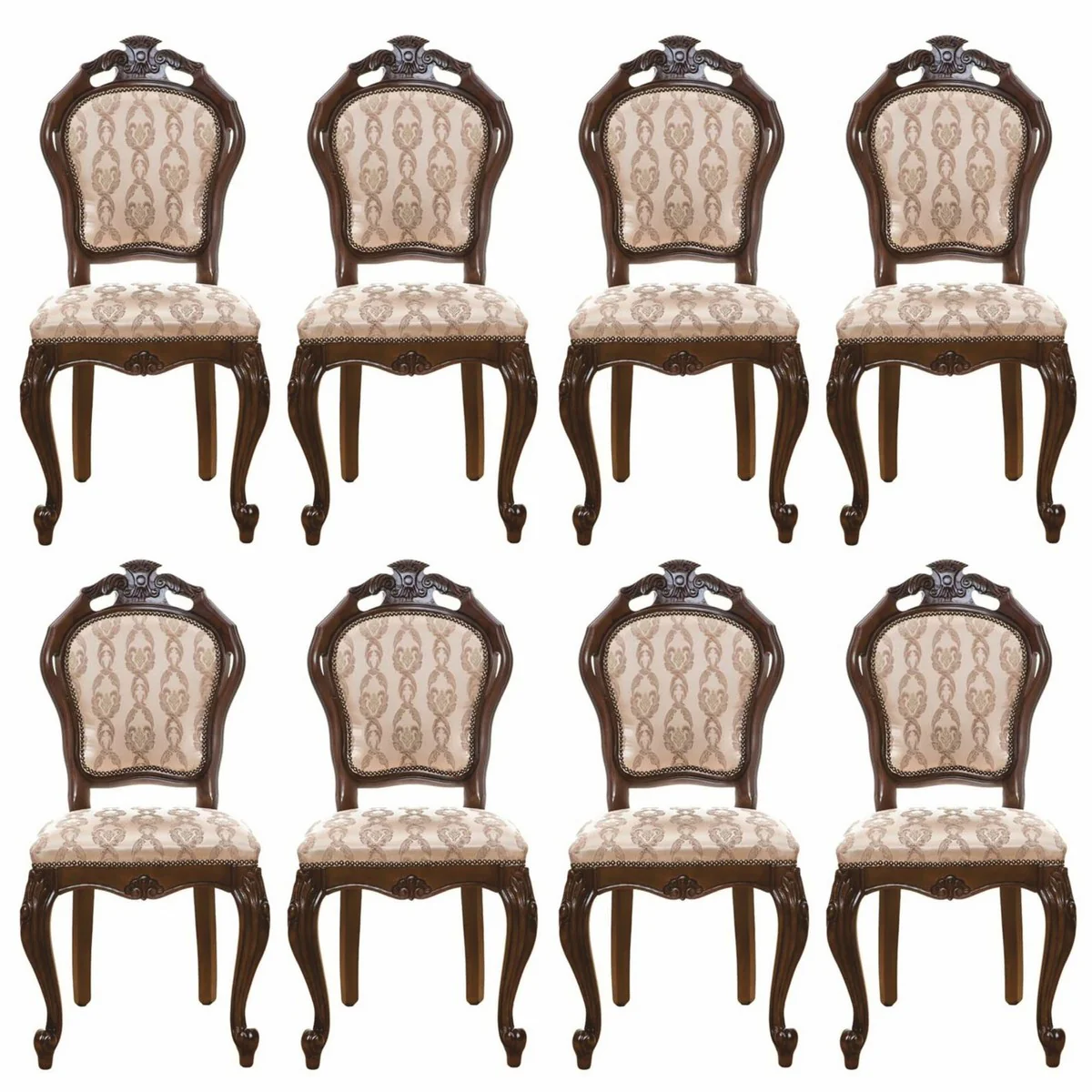 Luxury Baroque Dining Room Chair Set of 8 Beige / Dark Brown - Baroque Furniture