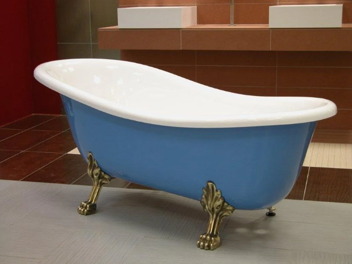 Freestanding luxury bathtub Art Nouveau Roma light blue/white/old gold 1470mm - Baroque bathroom