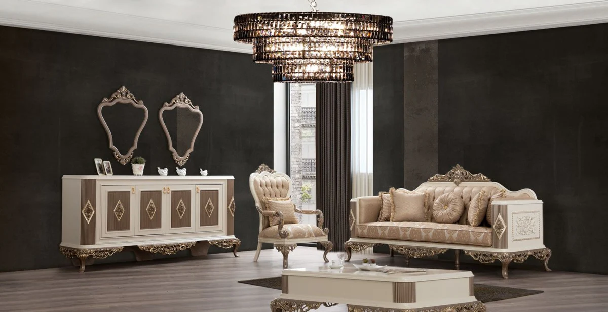 Luxury Baroque Sofa Brown / Silver / White / Brown / Gold 234 x 93 x H. 124 cm - Magnificent handmade living room sofa with decorative pillows - Baroque living room furniture