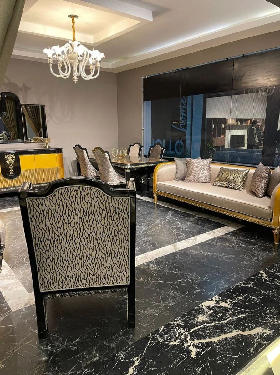 Luxury Baroque Sofa Gold / Gold - Magnificent Living Room Sofa - Baroque Style Living Room Furniture - Luxury Furniture in Baroque Style - Baroque Furnishings - Noble & Magnificent