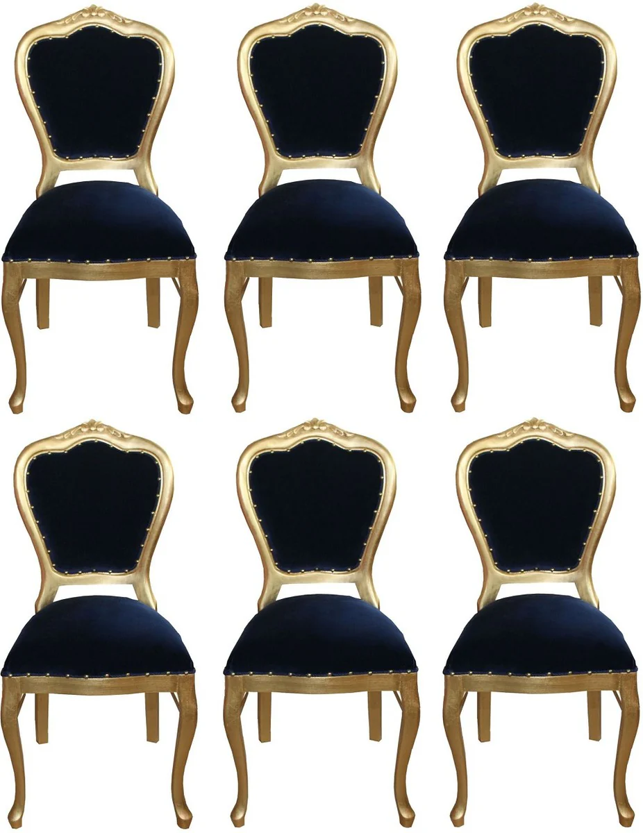 Luxury Baroque dining room set royal blue / gold 45 x 46 x H. 99 cm - 6 handmade dining chairs - Baroque dining room furniture