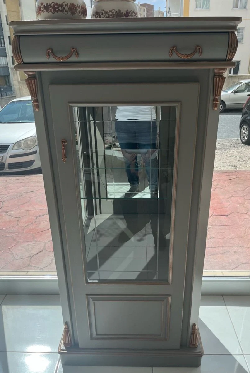 Luxury baroque display cabinet mint green / copper - baroque style display cabinet with glass door and drawer - luxury furniture in baroque style - baroque furniture - noble & magnificent