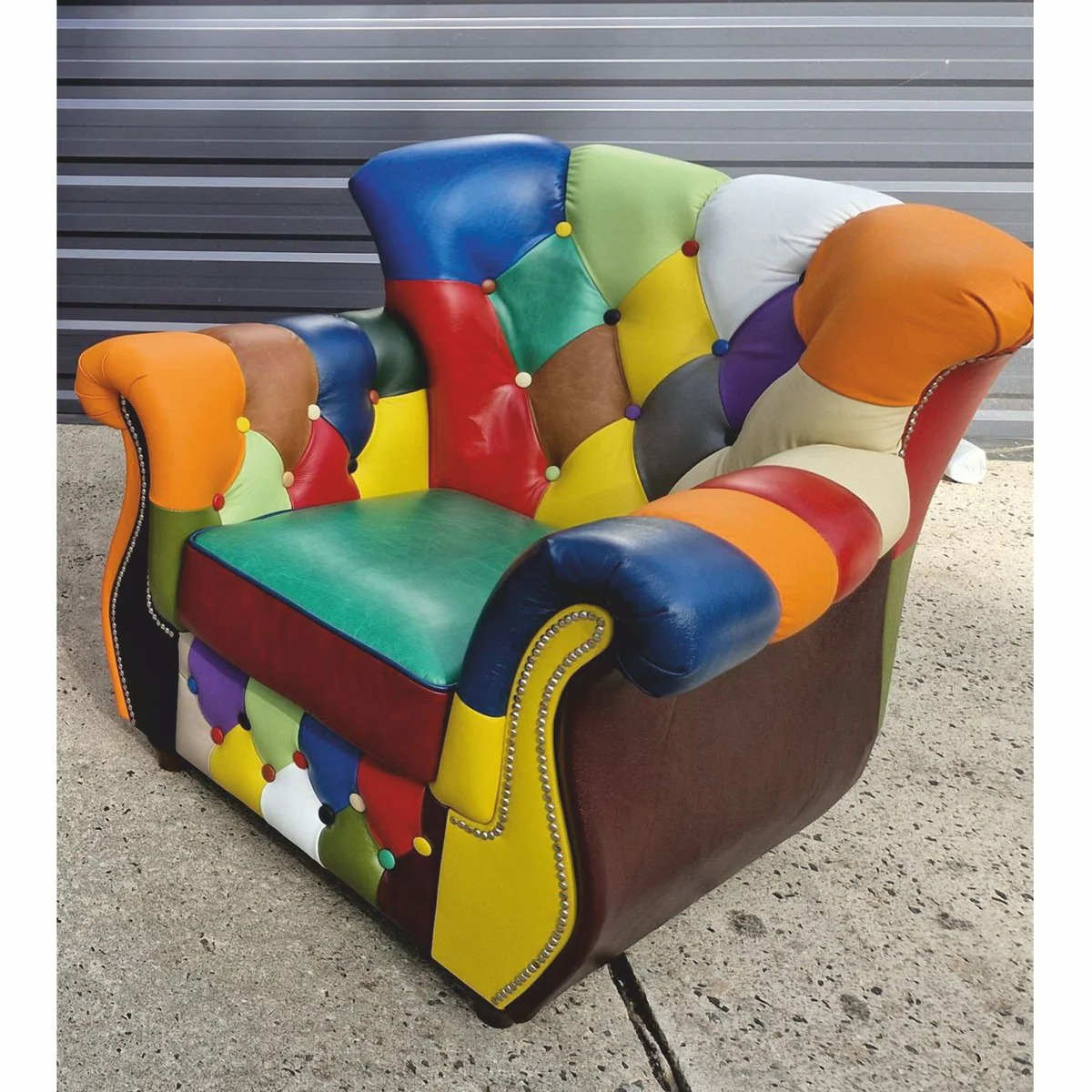 Luxury Chesterfield Leather Living Room Set Colorful / Dark Brown - Patchwork Real Leather Furniture