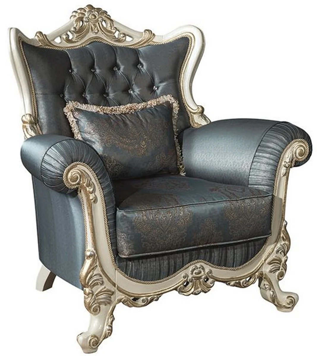 Luxury baroque living room set blue / cream / gold - 2 sofas & 2 armchairs & 1 coffee table - magnificent furniture in the baroque style