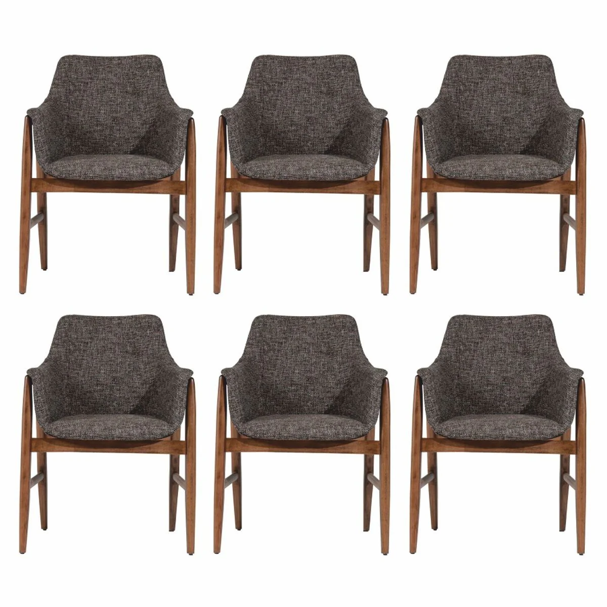 Luxury dining room chair set of 6 with armrests black / brown H. 86 cm