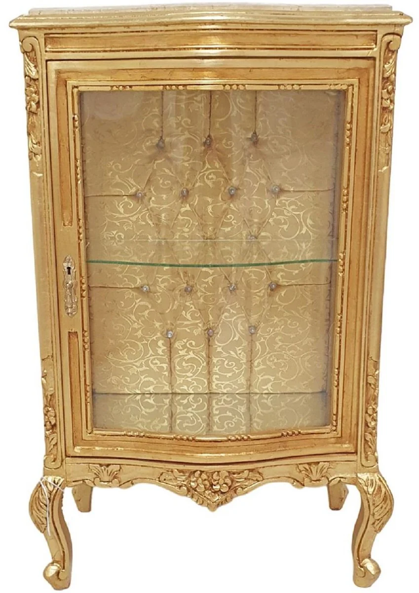 Baroque display cabinet gold / cream - handmade solid wood display cabinet with glittering stones and marble top - living room furniture in baroque style - baroque furniture