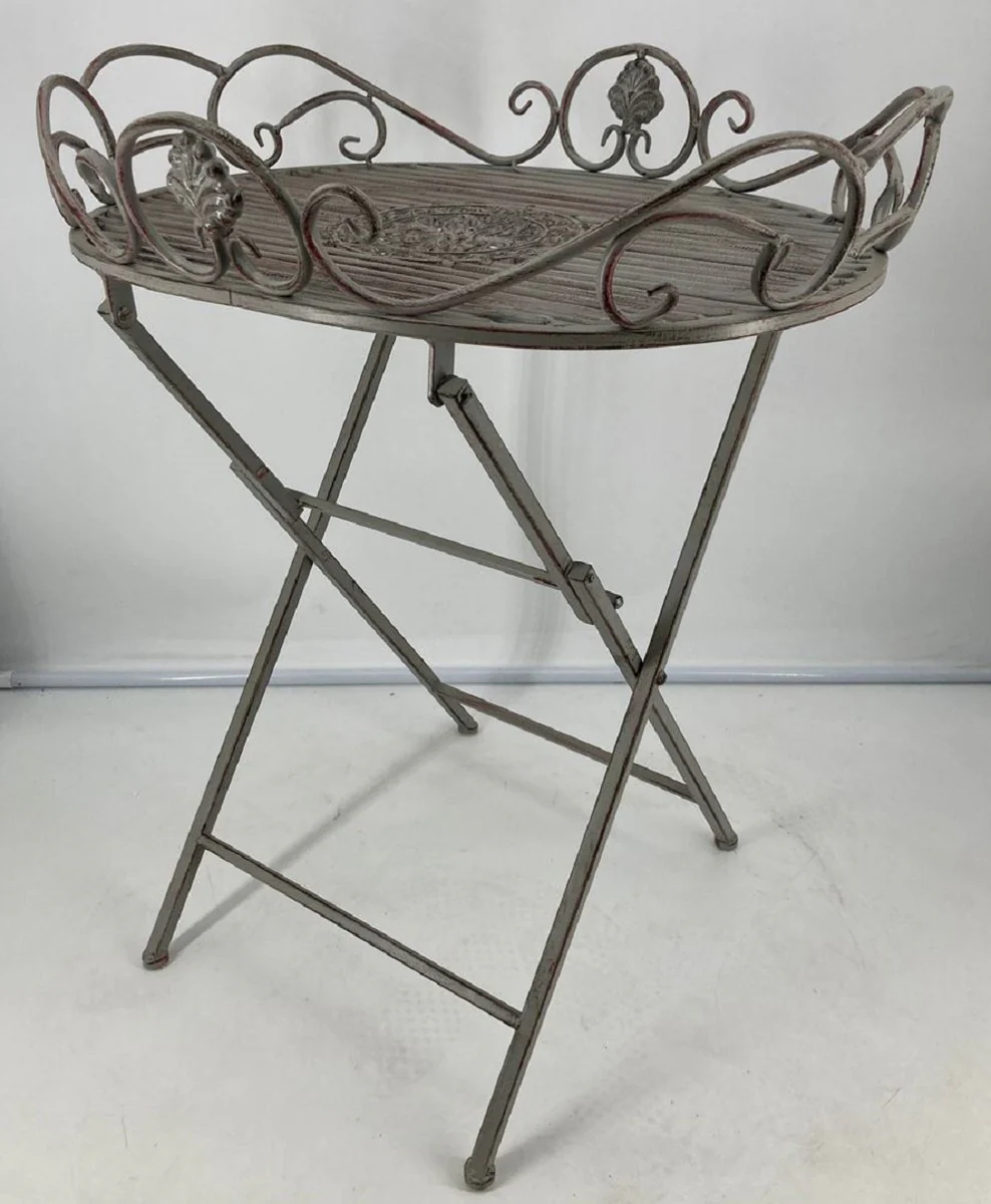 Jugendstil Gartentisch Antik Grau 62 x 49 x H. 70 cm - Nostalgischer Metall Tisch - Nostalgische Metall Garten & Terrassen Möbel